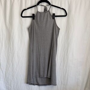 Full Tilt Black and White Striped Backless Halter Dress